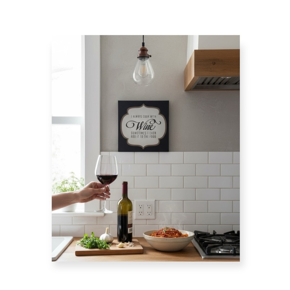 Funny Wine Sign ㋛ Cook with Wine Gallery Wrap Stretch Canvas Wall Hanging ㋛ B+W
